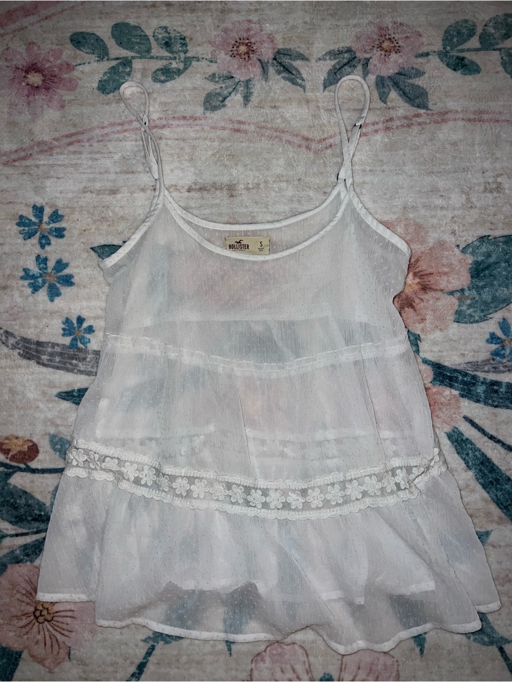 Hollister White Sheer Lace-Trim Camisole